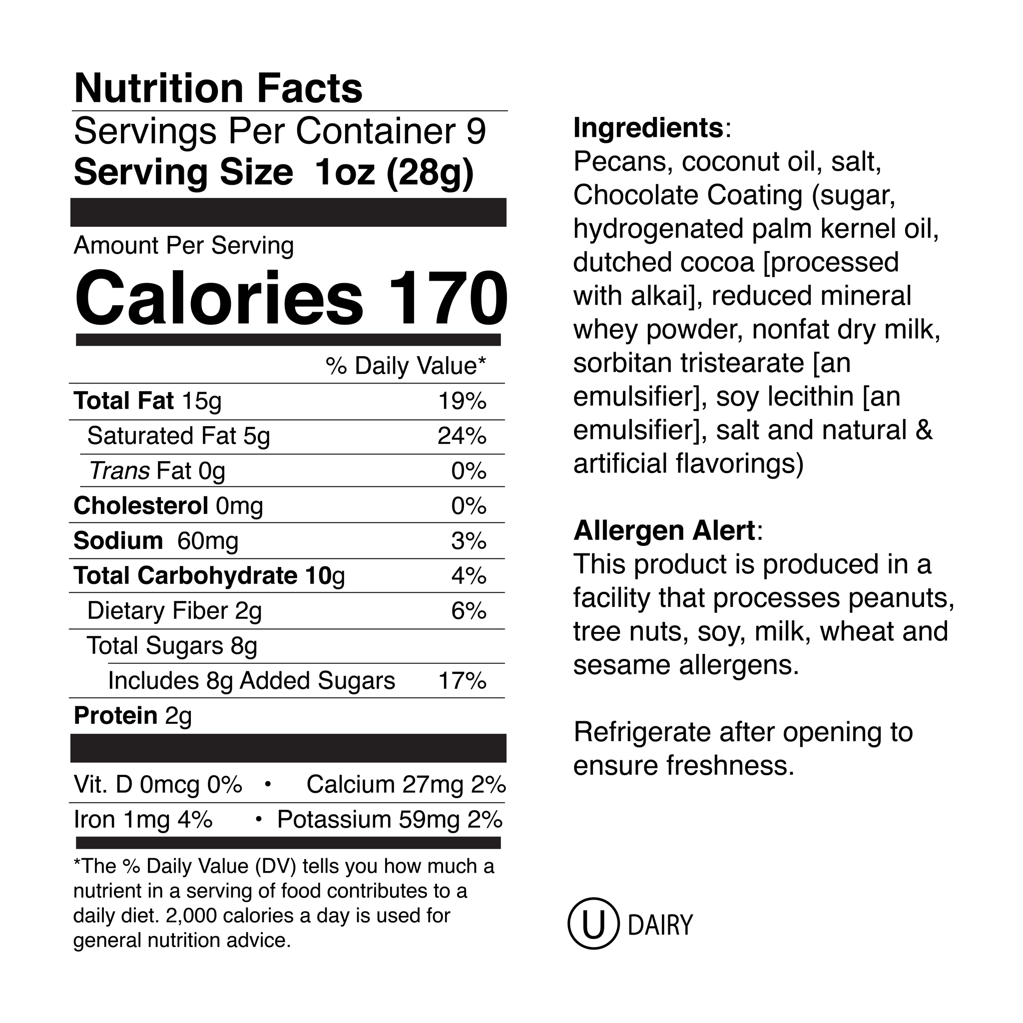 Choc Pecans Small Jar Nutrition Info