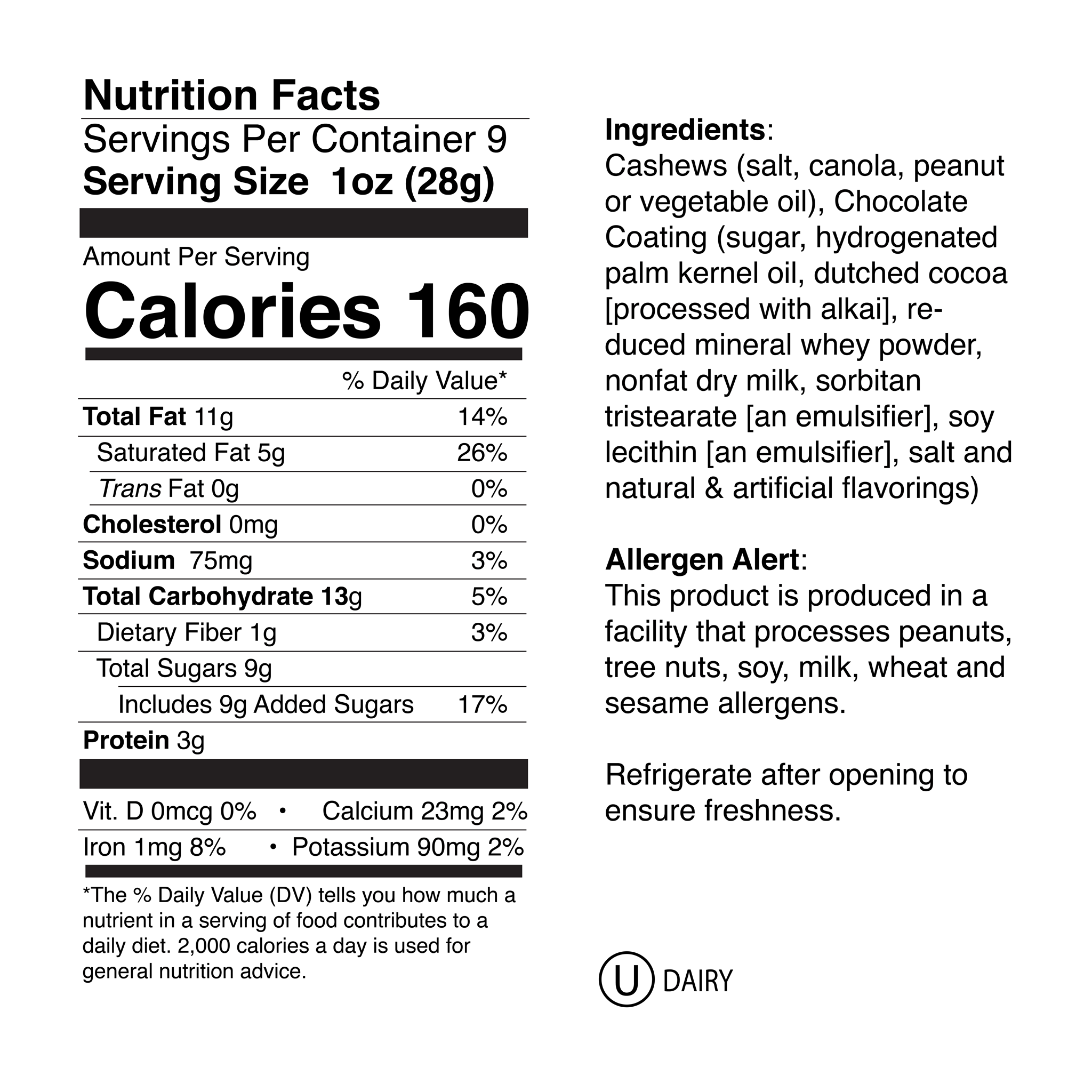 Chocolate Cashew Small Jar Nutrition Info