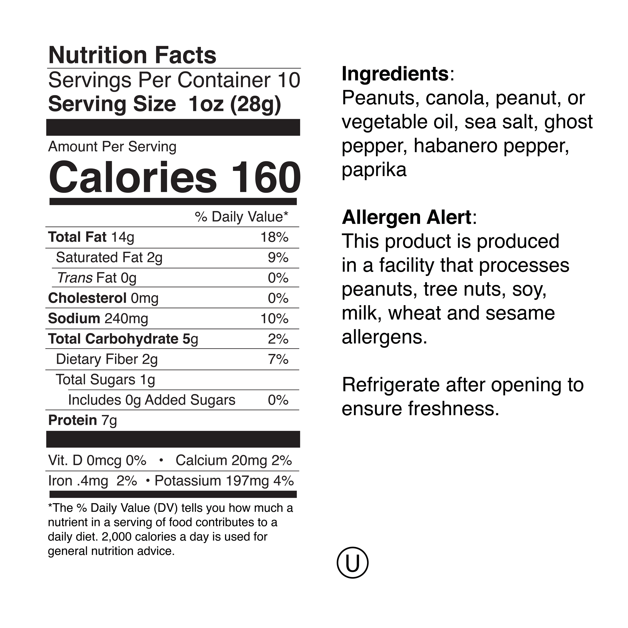 Ghost Pepper Peanuts Small Jar Nutrition Info
