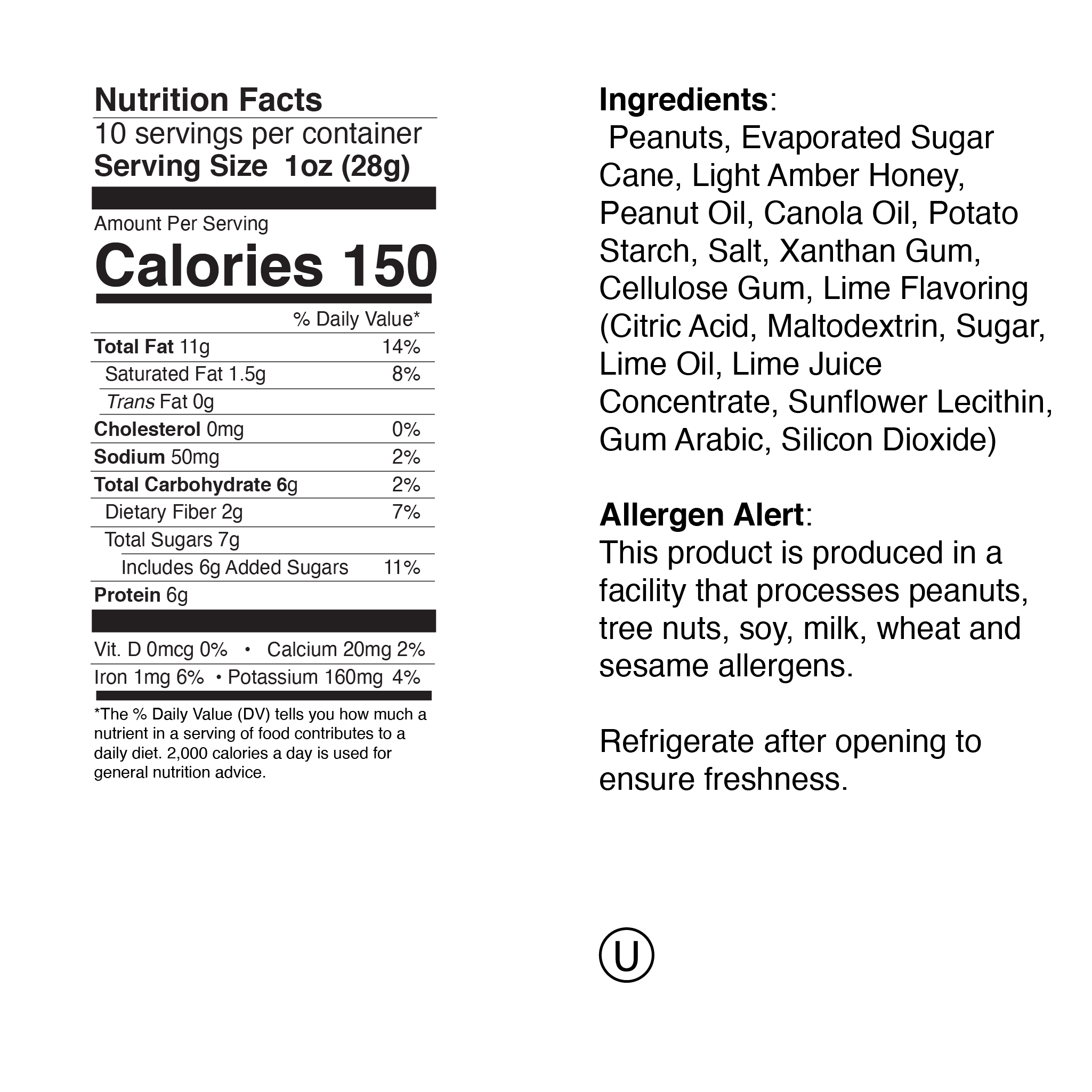 Honey Lime Roasted Peanuts Small Jar Nutrition Info