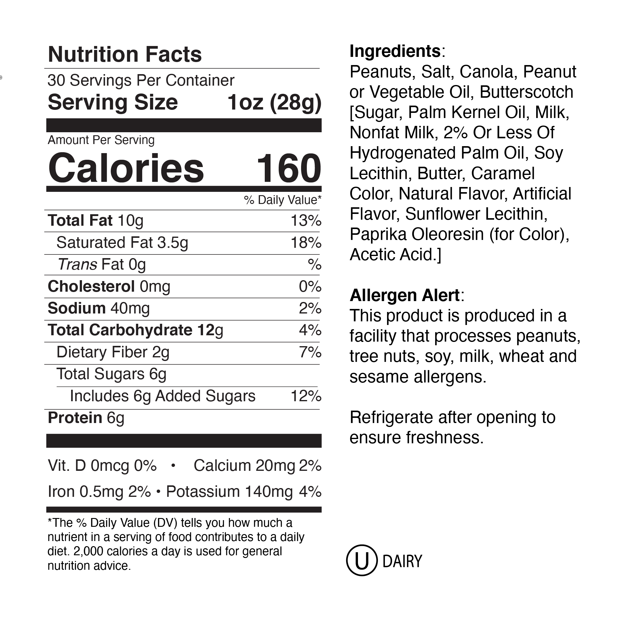Butterscotch Large Label Nutrition Info