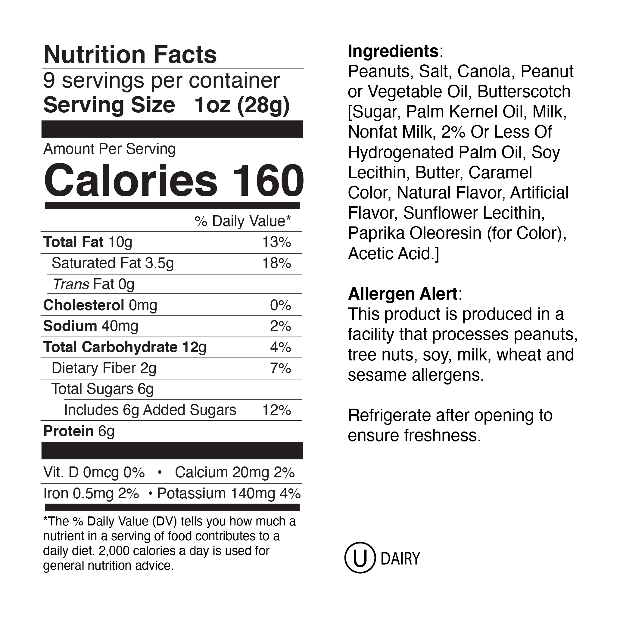 Butterscotch Small Label Nutrition Info