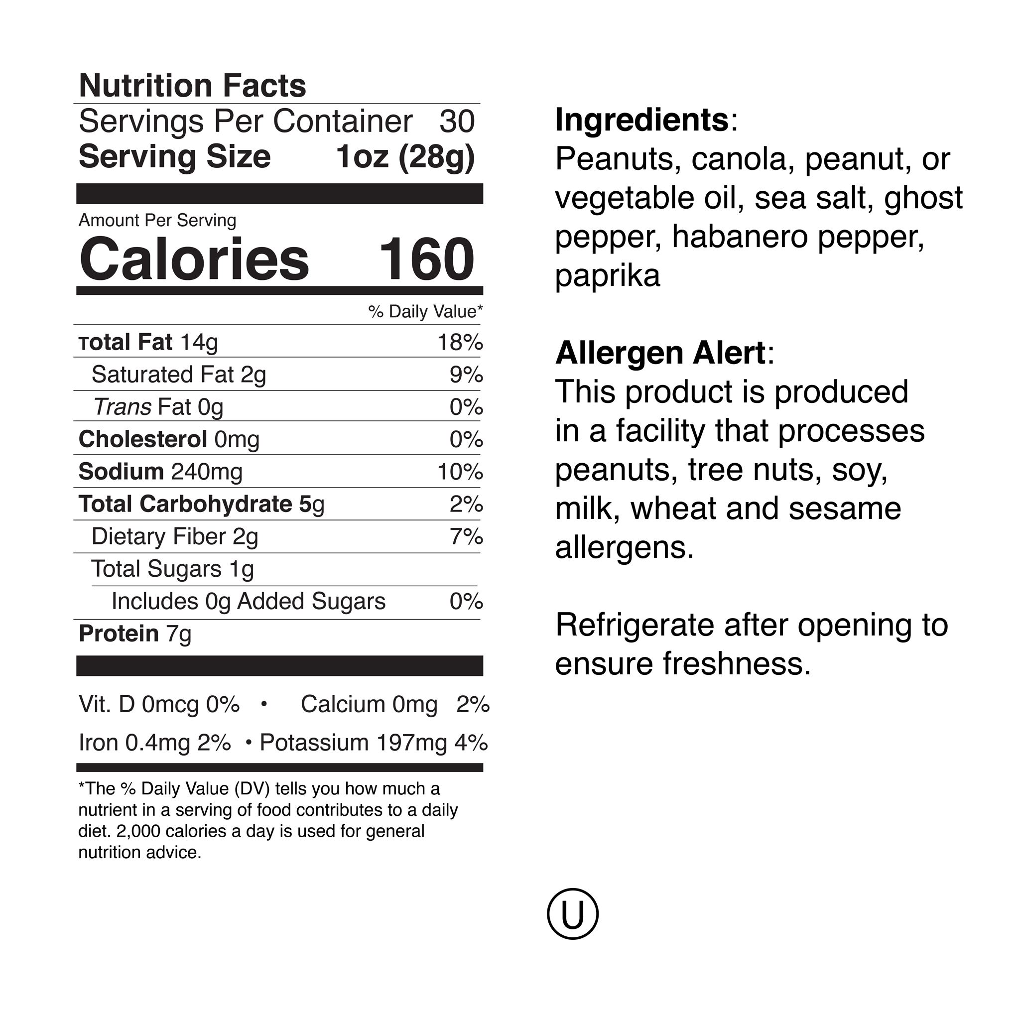 Ghost Pepper Peanuts Large Jar Nutrition Info