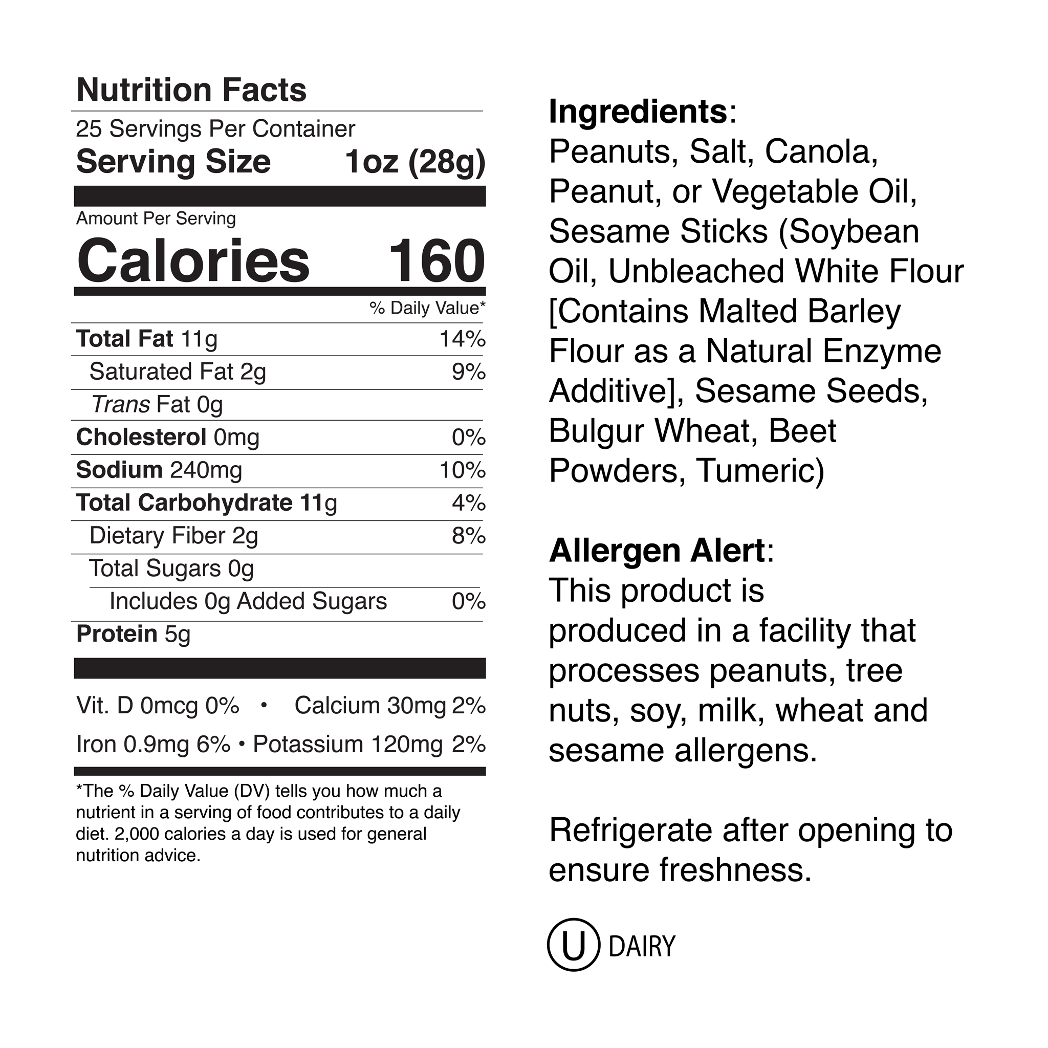 Goobers N Stix Large Jar Nutrition Info