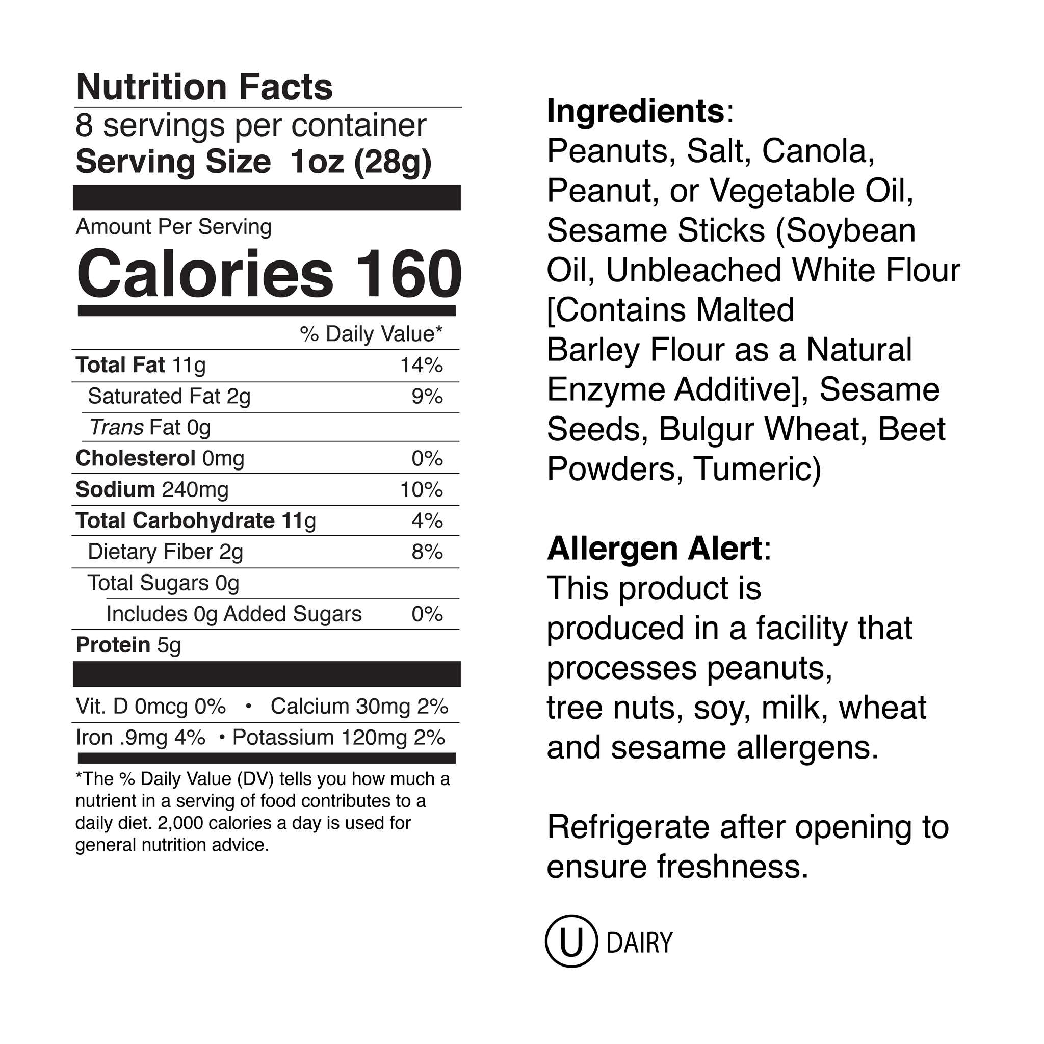 Goobers N Stix Small Jar Nutrition Info