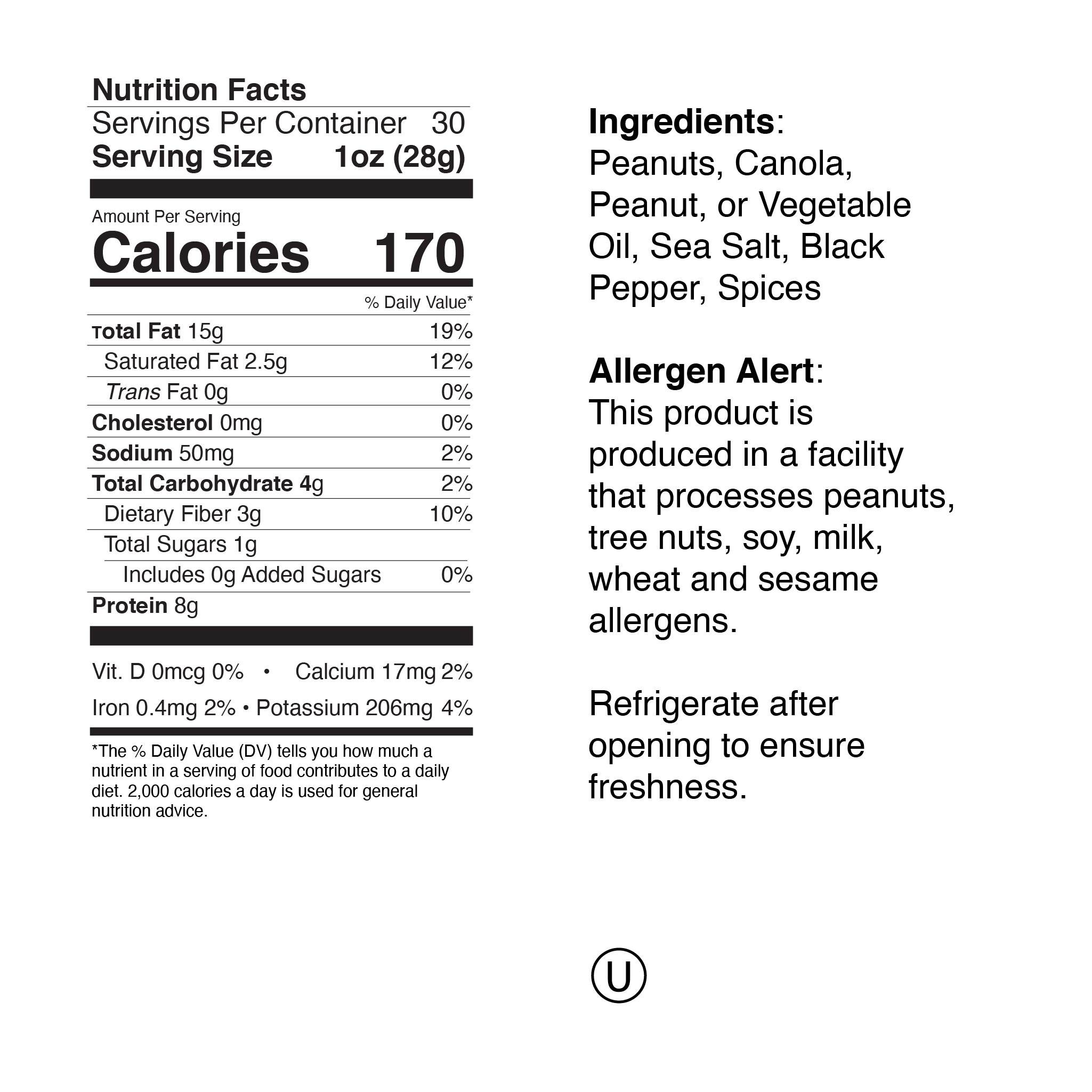 Sea Salt Black Pepper Labels Salt and Pepper Large Jar Nutrition Info