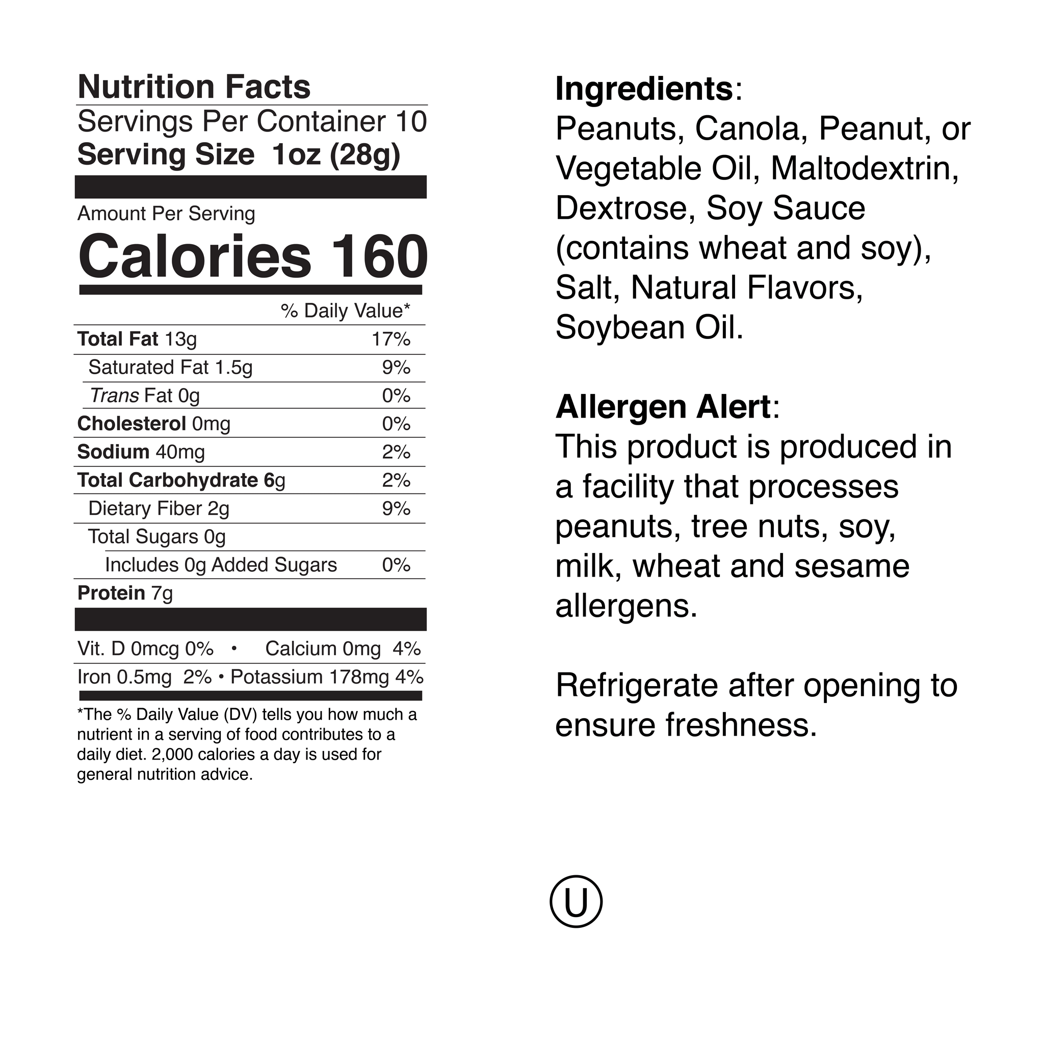 Wasabi Peanuts Small Jar Nutrition Info