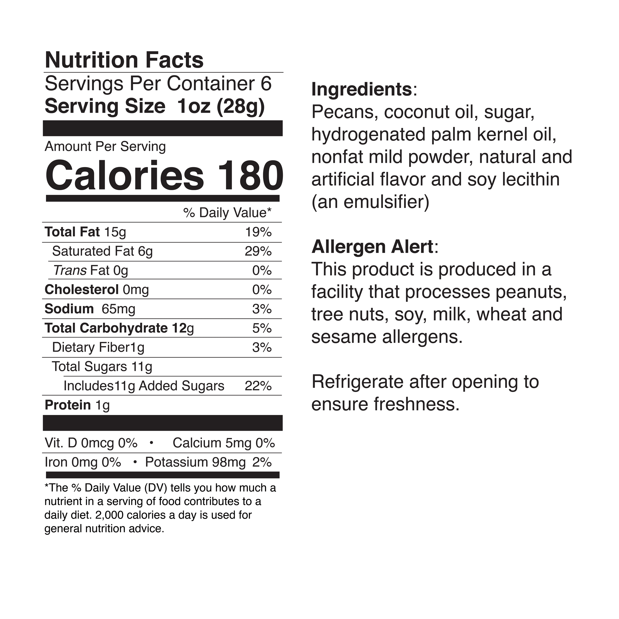 White Chocolate Pecan Nutrition Info